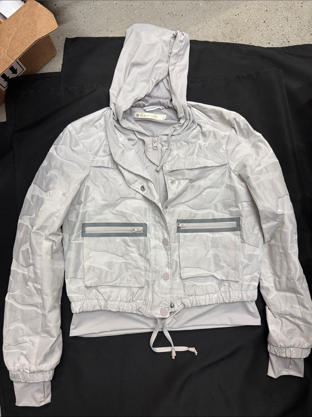 blanc noir skyfall aviator Light Gray Camo Hooded Bomber Jacket